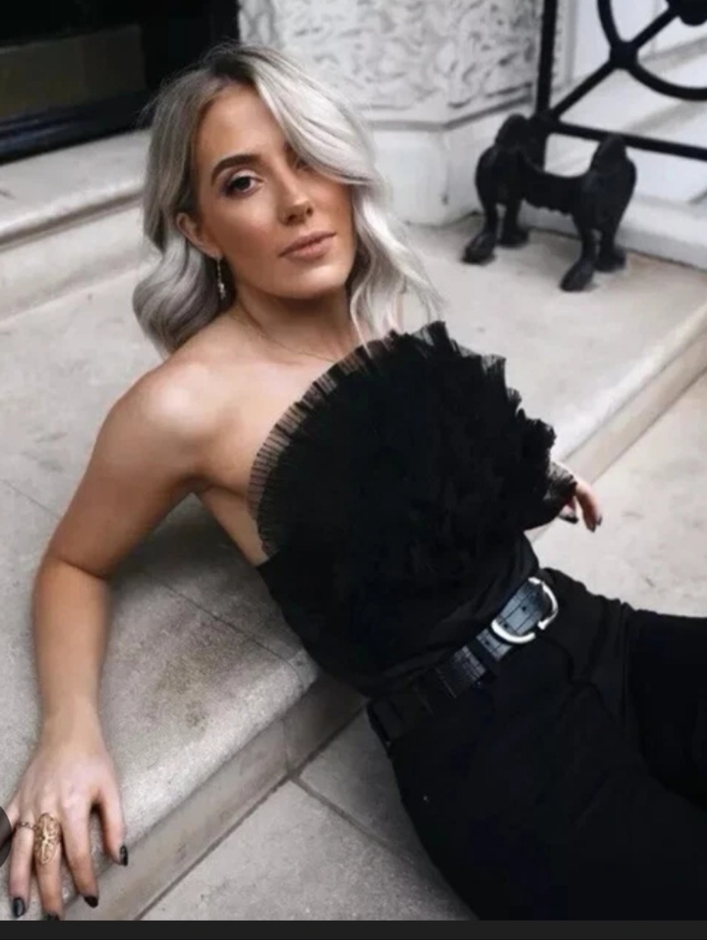 Zara Strapless Black Ruffle Mesh Bust Top